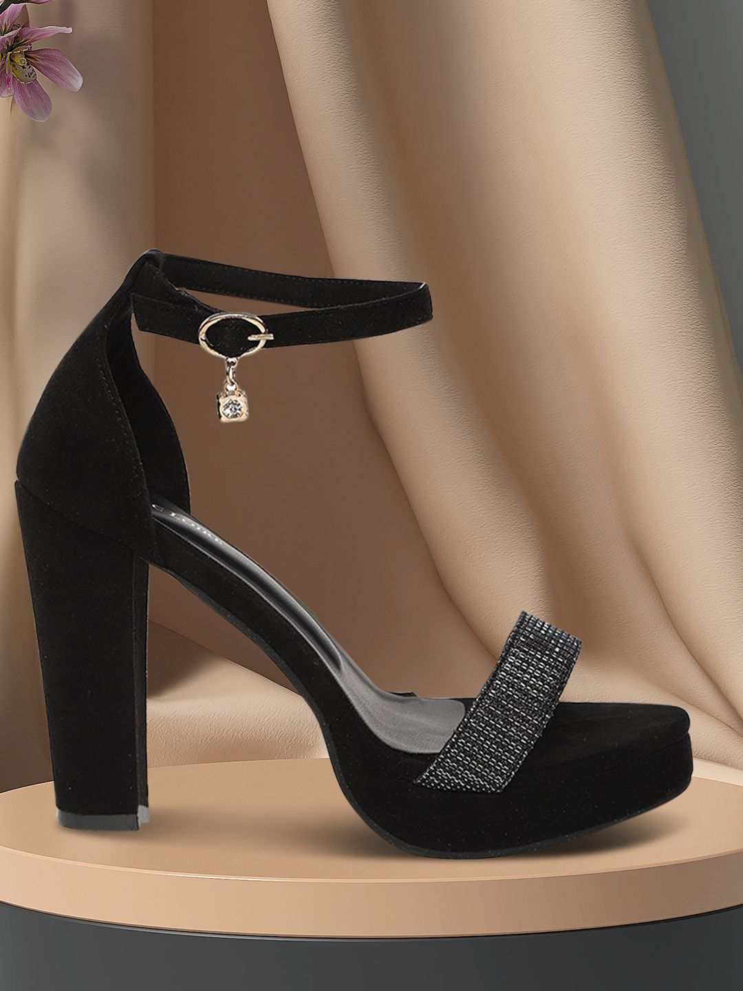 Marc Loire Black Embellished PU Block Sandals Price in India