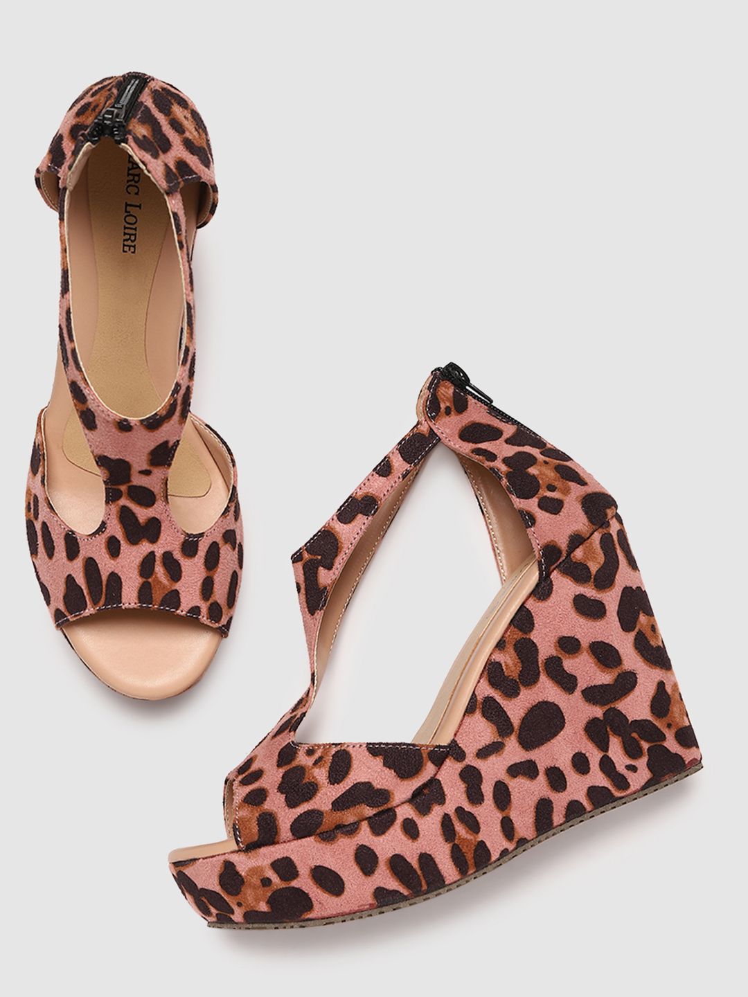 Marc Loire Woman Pink Leopard Printed Suede Wedge Sandals Price in India