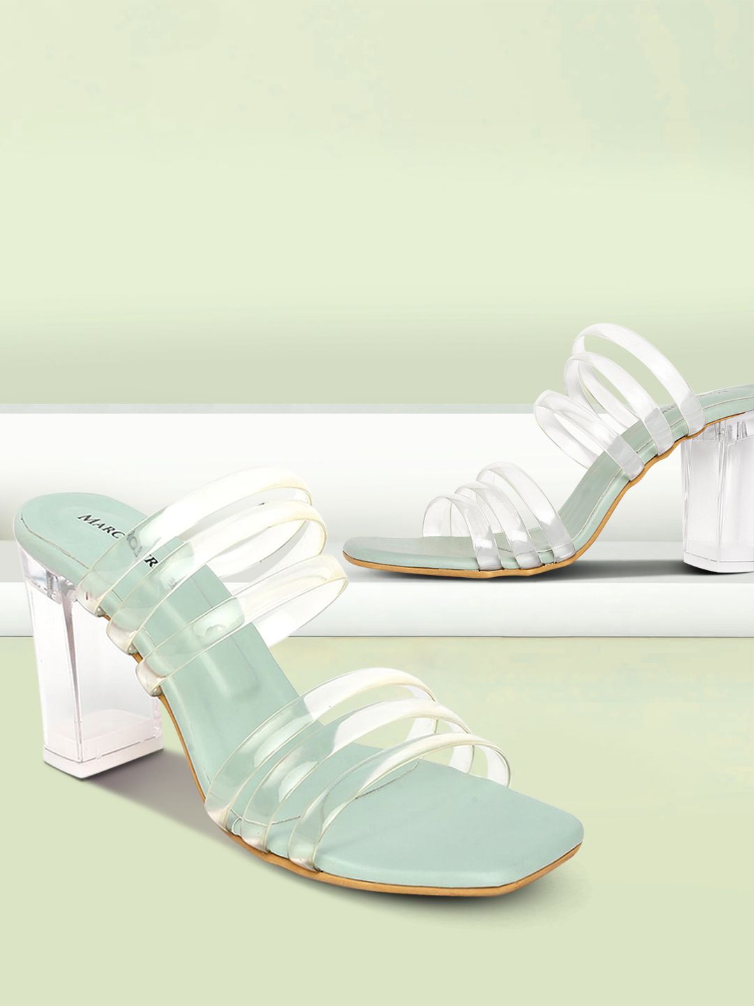 Marc Loire Green Self Design Transparent PU Block Sandals Price in India