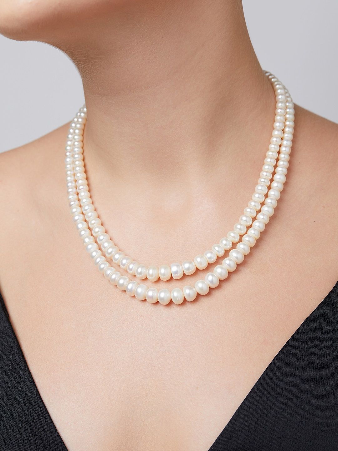 Zaveri Pearls Off White Freshwater Button Graduate Pearls AAA+ Quality 2 Layers Necklace Price in India