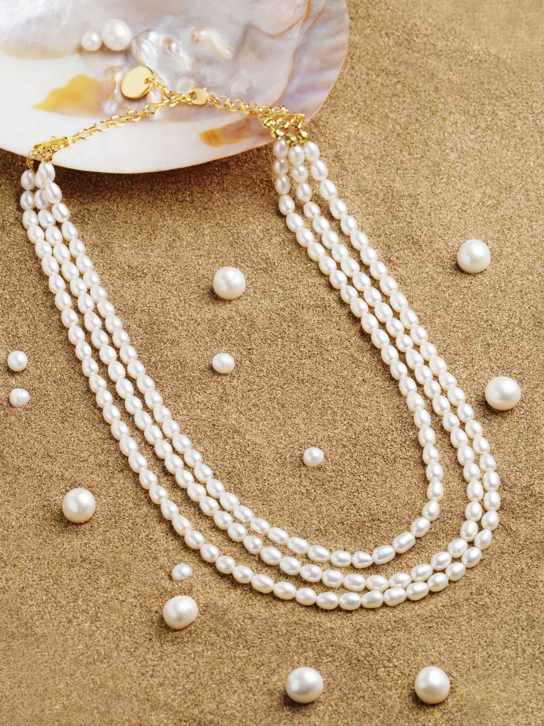 Zaveri Pearls Off White Freshwater Rice Pearls AAA+ Quality 3 Layers Necklace Price in India