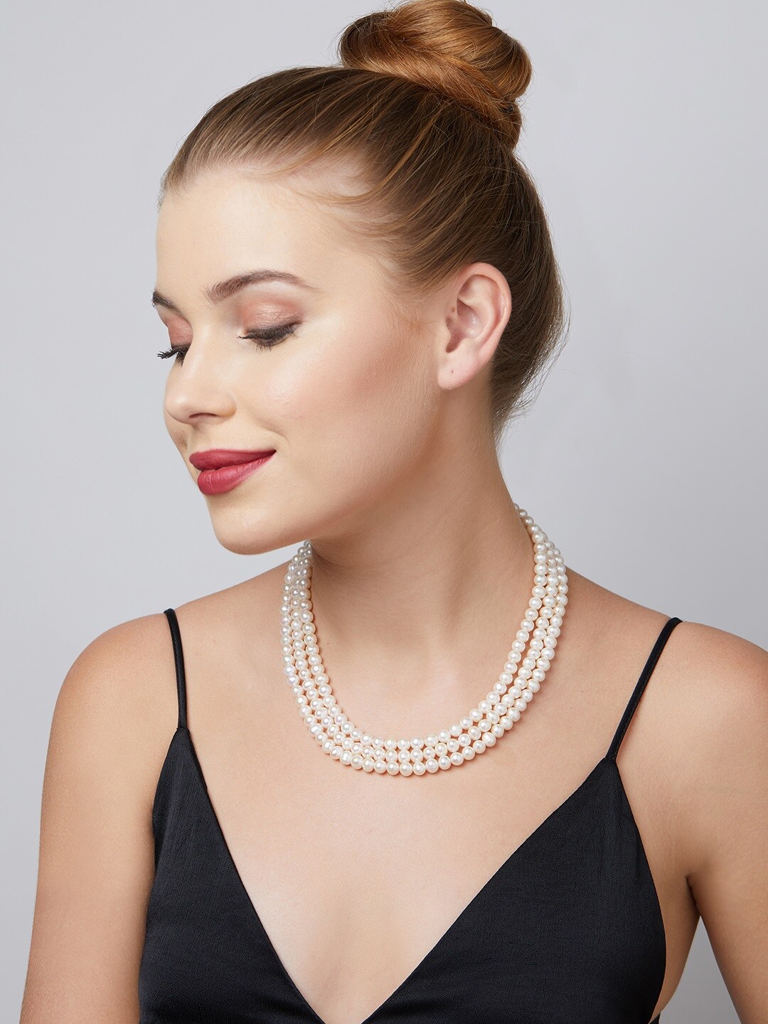 Zaveri Pearls Off White Freshwater Round Pearls AAA+ Quality 3 Layers Necklace Price in India