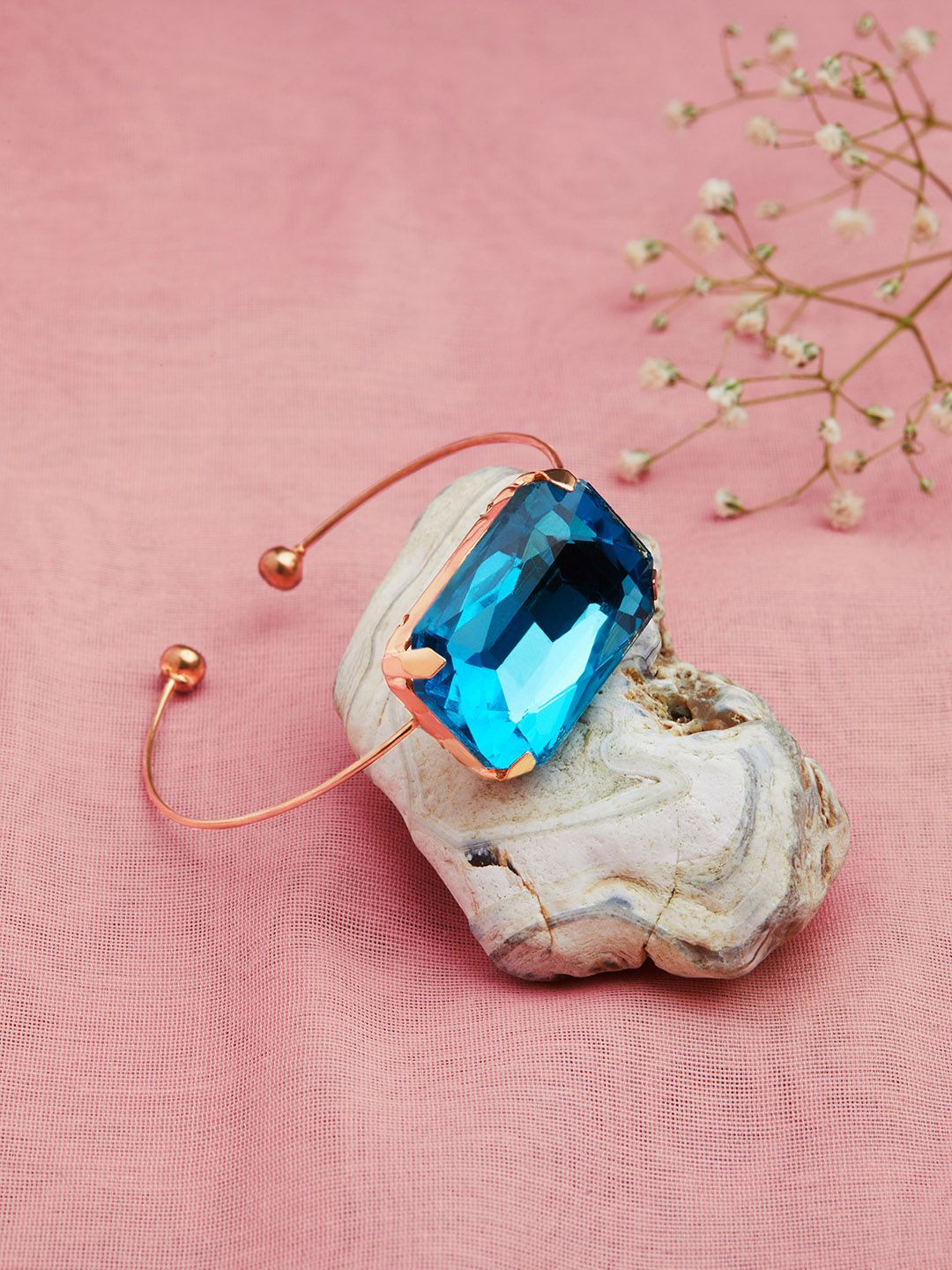 Zaveri Pearls Gold-Tone & Turquoise Blue Crystal Stone Studded Bangle Style Kada Bracelet Price in India