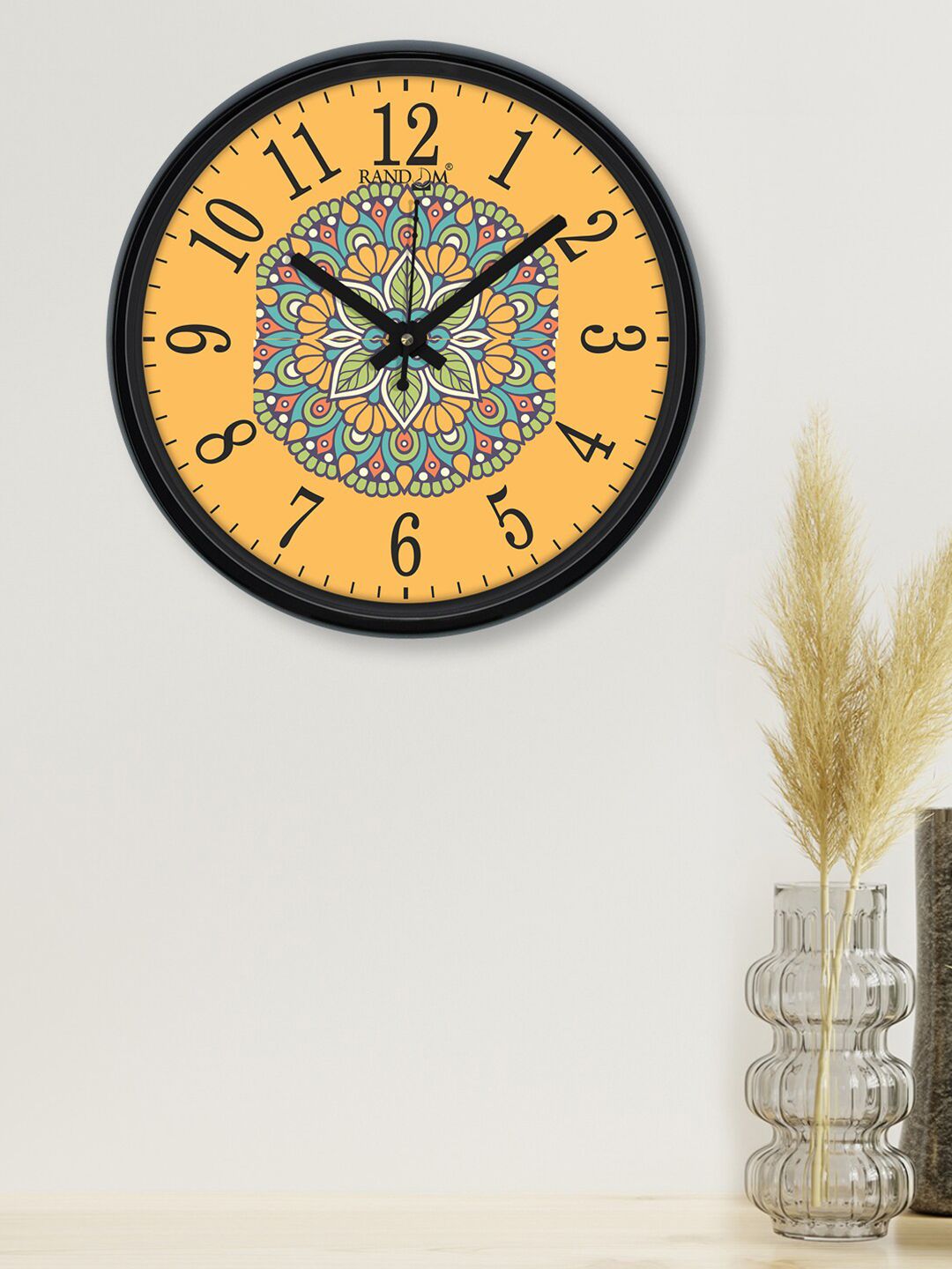 RANDOM Yellow & Black Printed Contemporary 30.4 cm Analogue Wall Clock Price in India