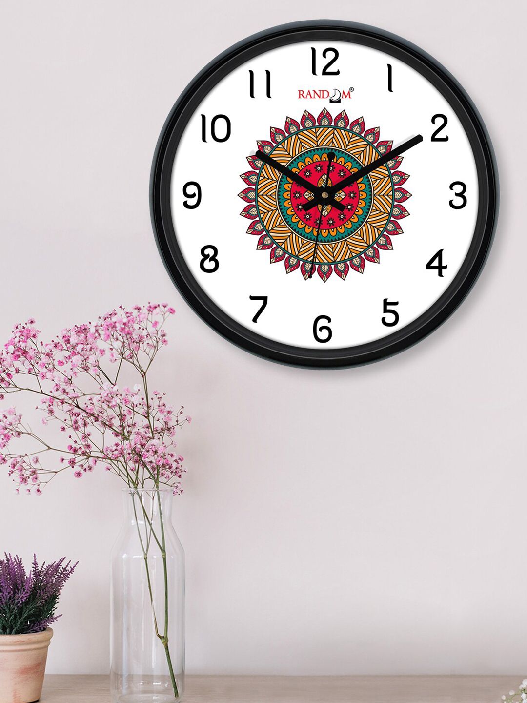 RANDOM White & Black Printed Contemporary 30.4 cm Analogue Wall Clock Price in India