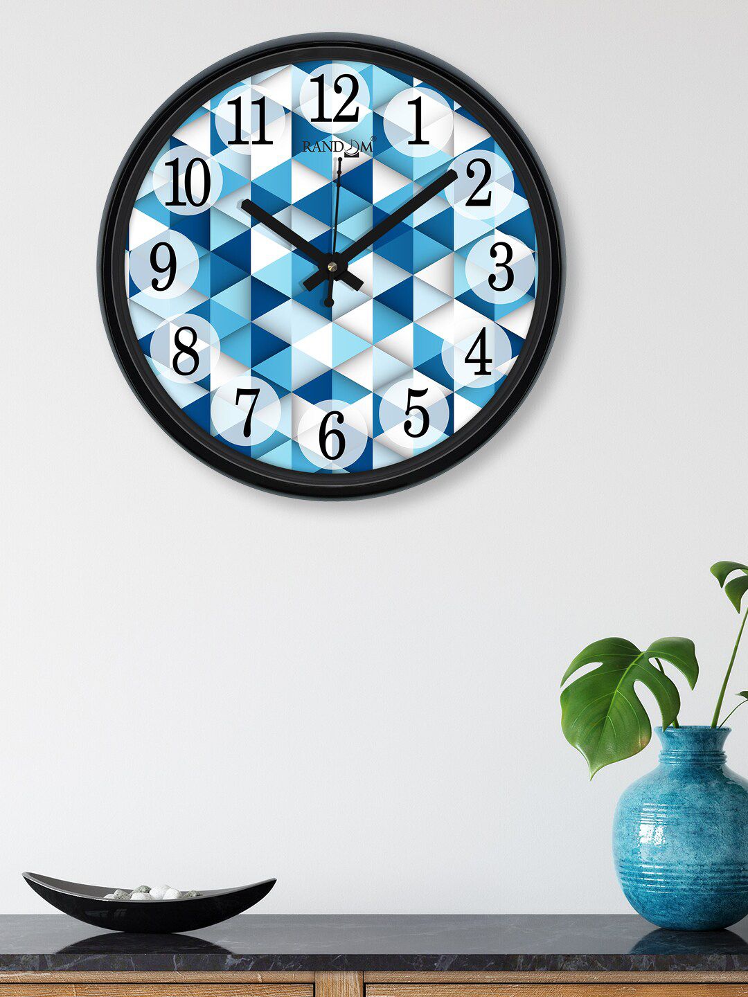 RANDOM Blue & White Printed Contemporary 30.4 cm Analogue Wall Clock Price in India