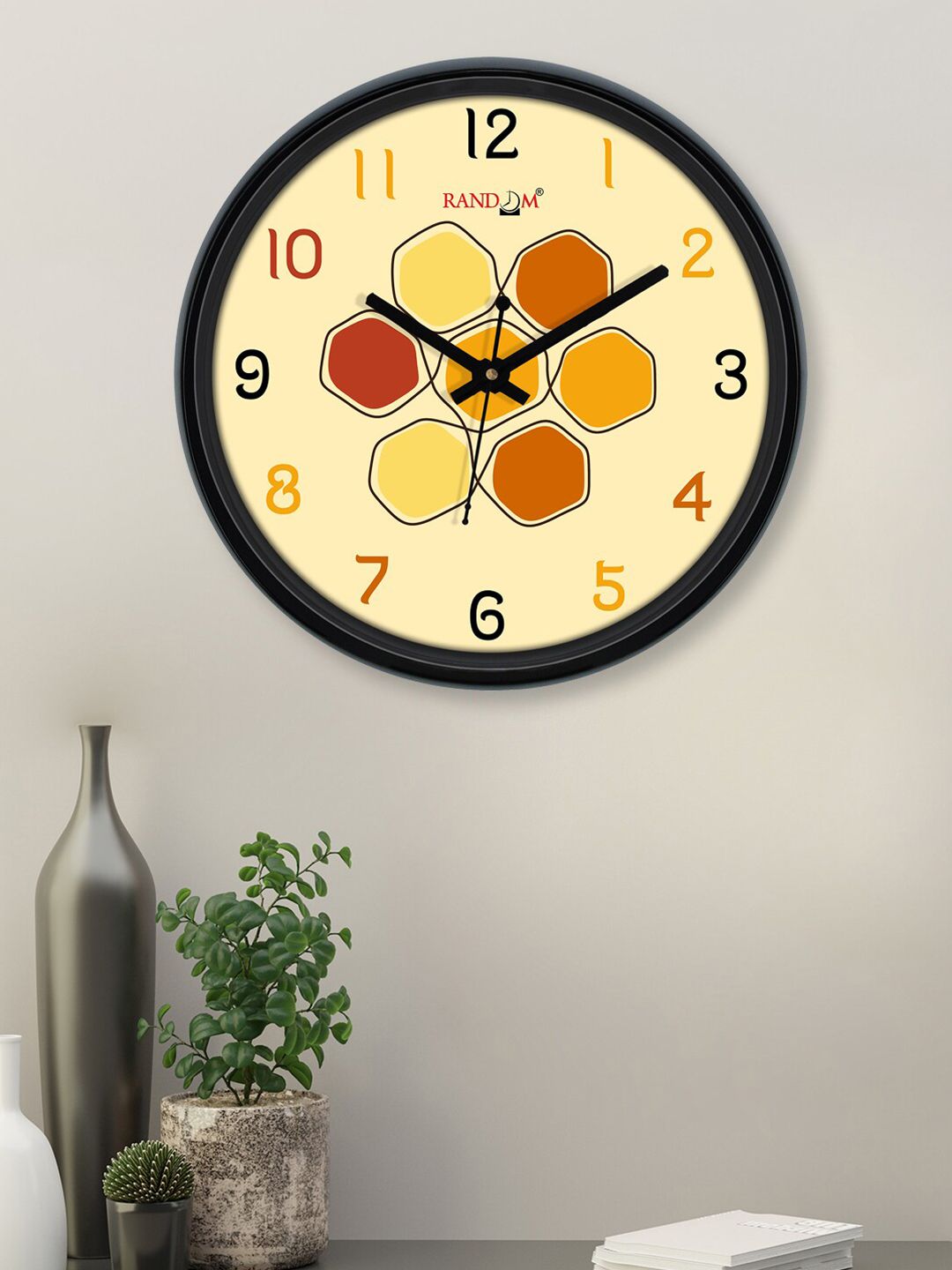 RANDOM Yellow Printed Contemporary 30.4 cm Analogue Wall Clock Price in India