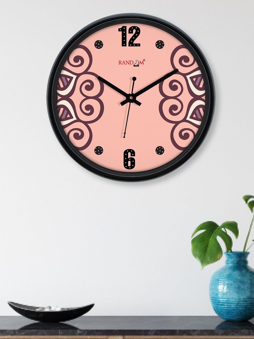 RANDOM Pink & Black Printed Contemporary 30.4 cm Analogue Wall Clock Price in India