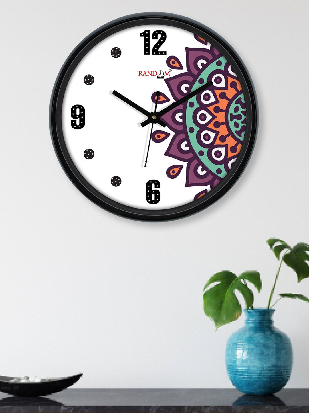 RANDOM White & Black Printed Contemporary 30.4 cm Analogue Wall Clock Price in India