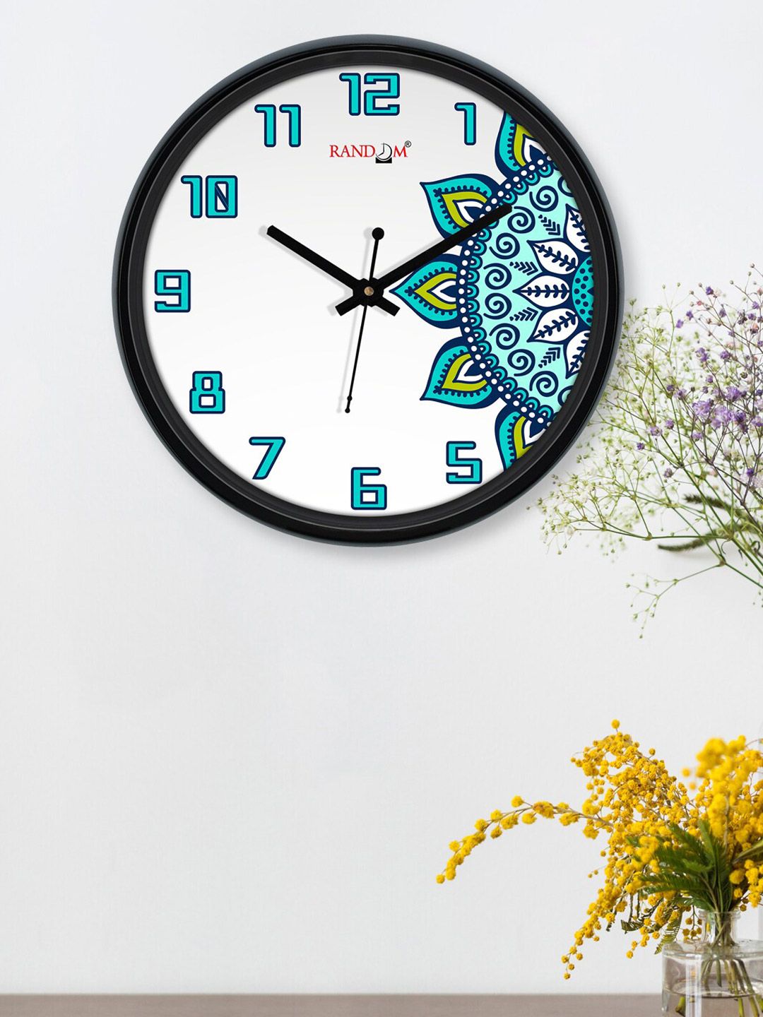 RANDOM White & Green Printed Contemporary 30.4 cm Analogue Wall Clock Price in India