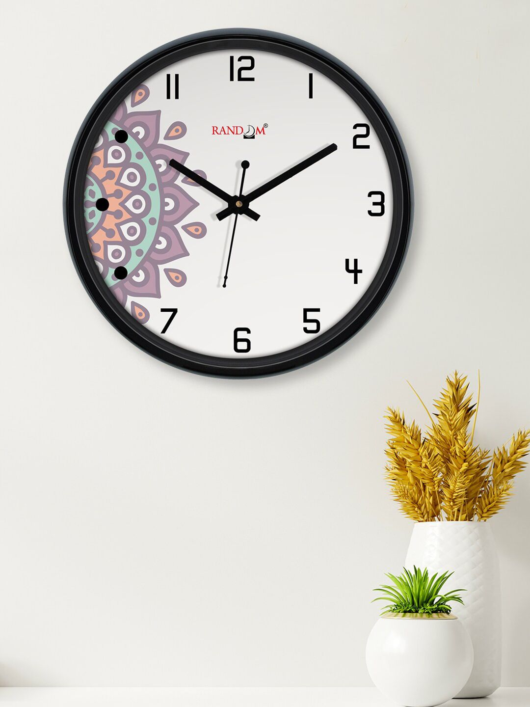 RANDOM White & Black Printed Contemporary 30.4 cm Analogue Wall Clock Price in India