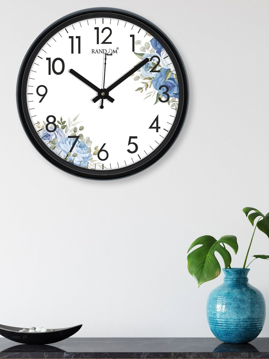 RANDOM White & Black Printed Contemporary 30.4 cm Analogue Wall Clock Price in India