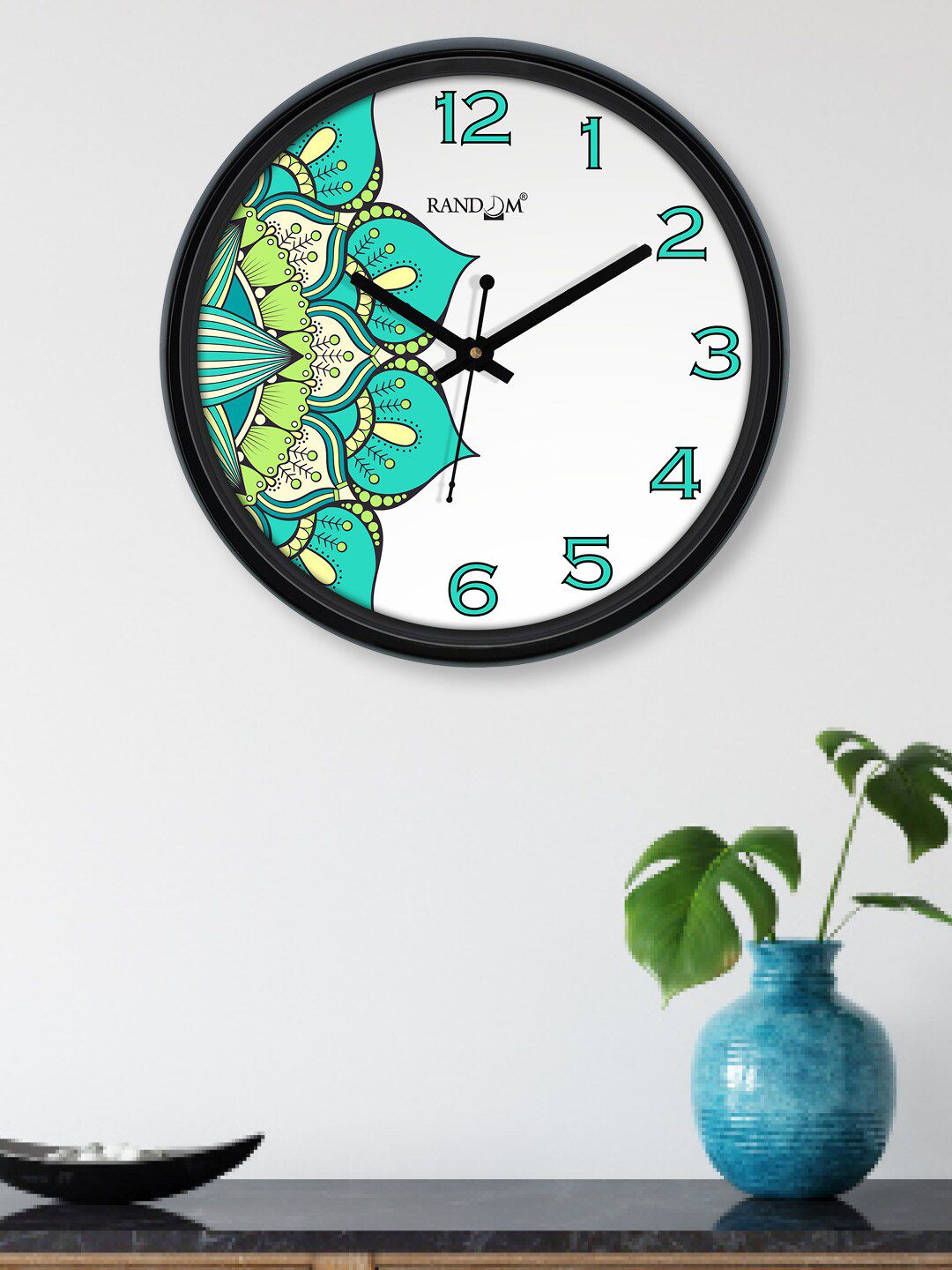 RANDOM White & Green Printed Contemporary 30.4 cm Analogue Wall Clock Price in India