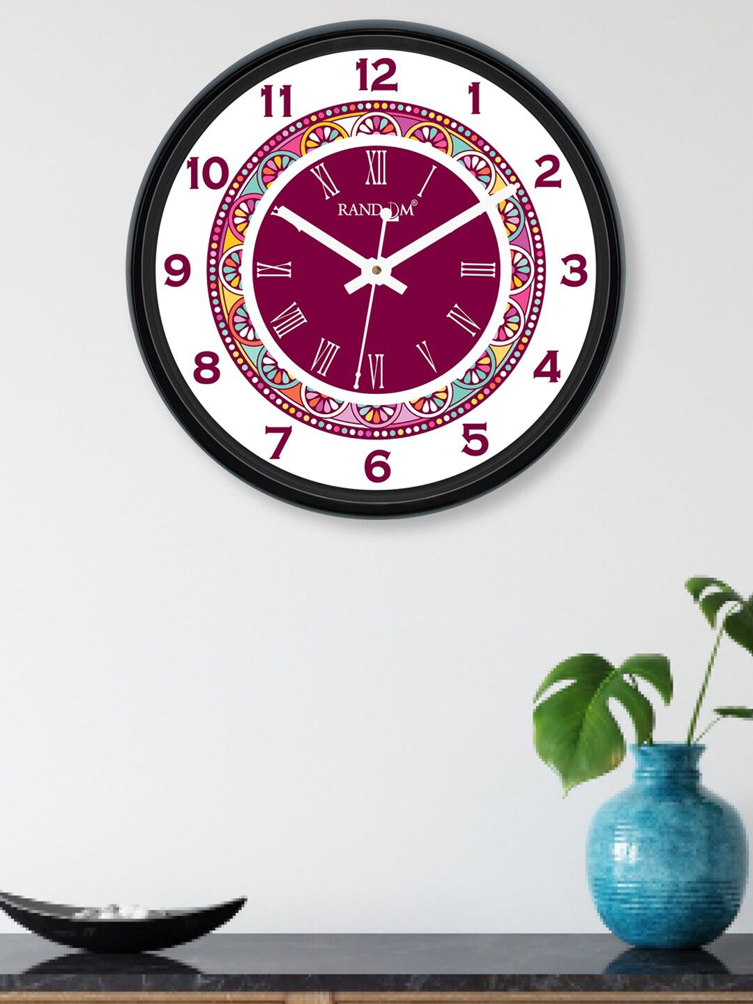 RANDOM Purple & White Printed Contemporary 30.4 cm Analogue Wall Clock Price in India