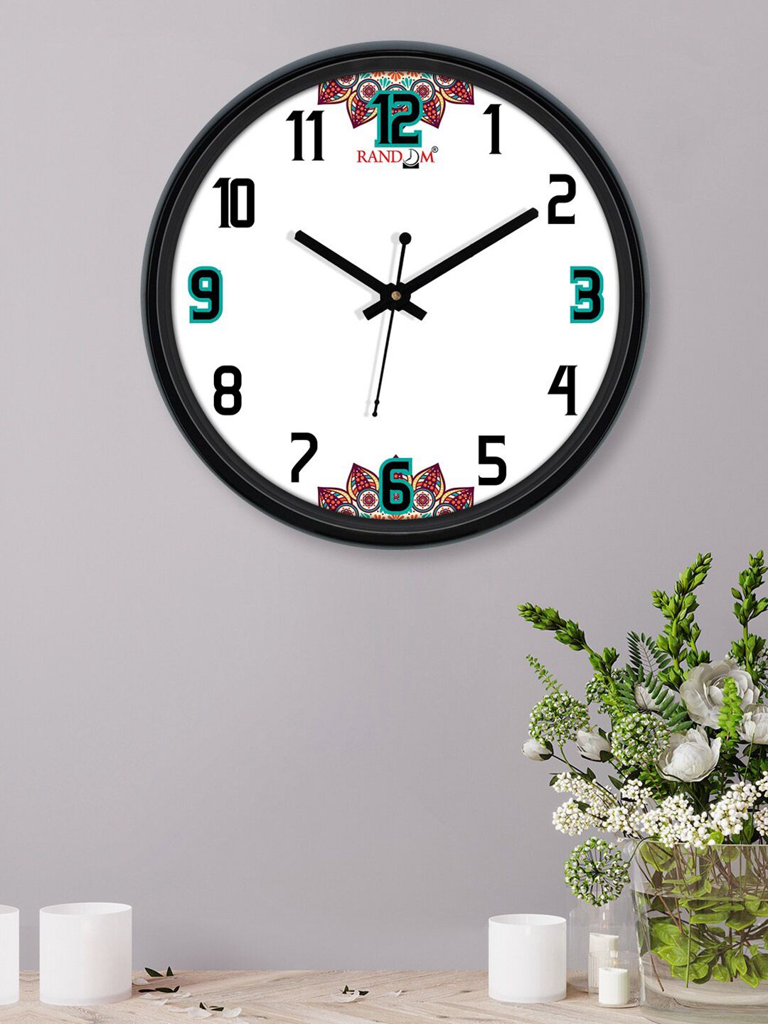 RANDOM White & Black Printed Contemporary 30.4 cm Analogue Wall Clock Price in India