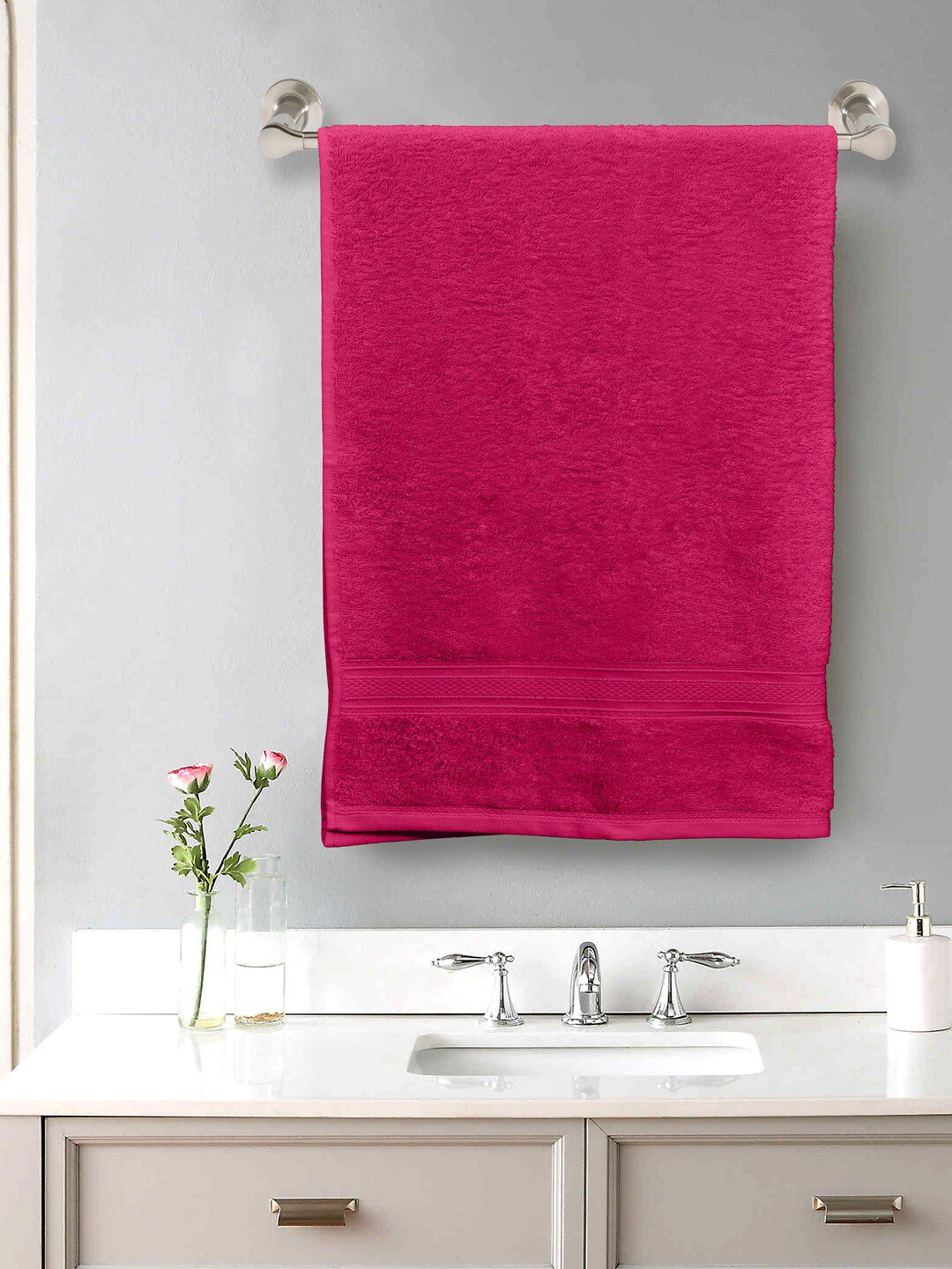 Home Fresh Pink Solid Pure Cotton 550 GSM Bath Towel Price in India