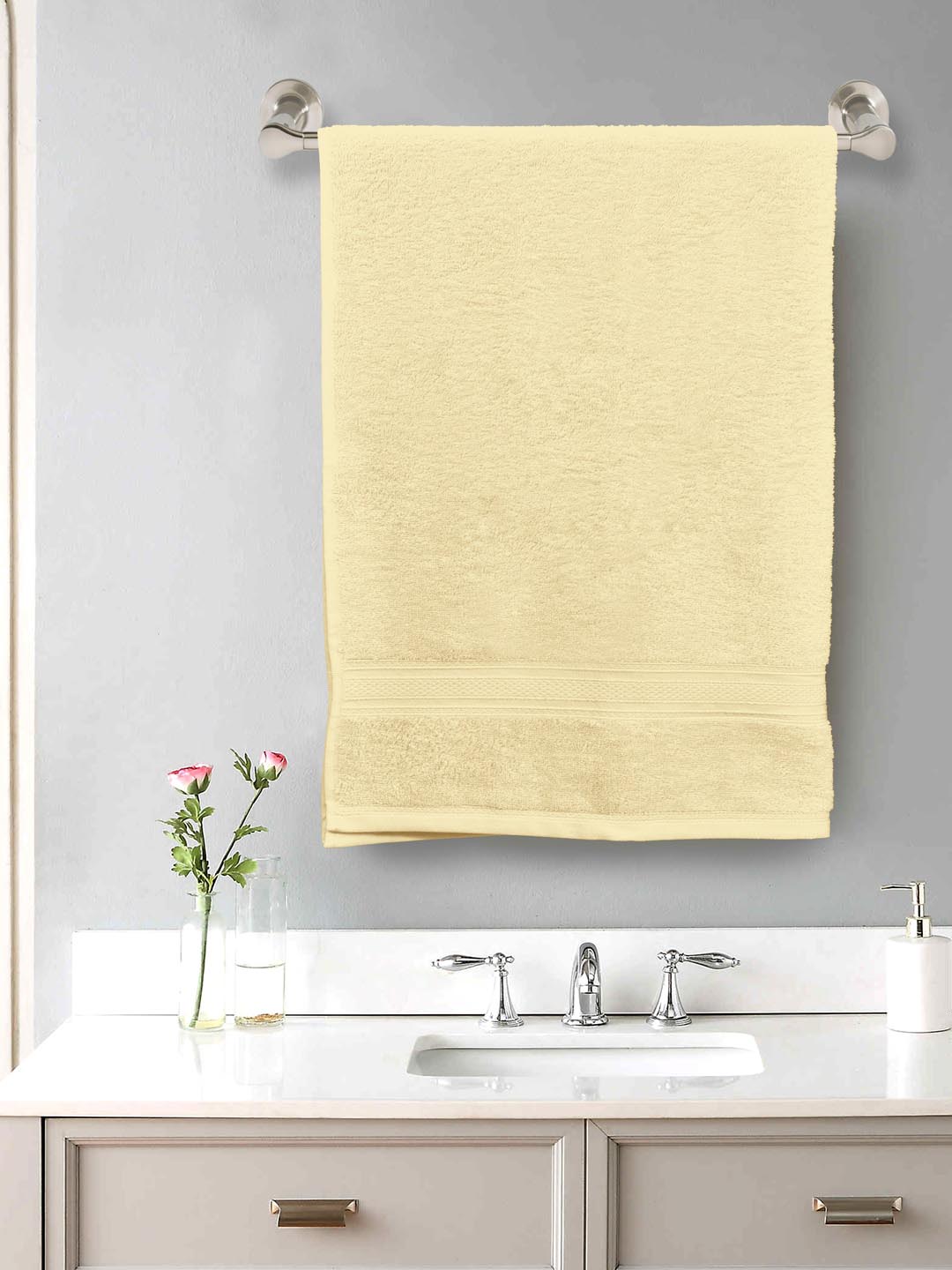 Home Fresh Yellow Solid Pure Cotton 550 GSM Bath Towel Price in India