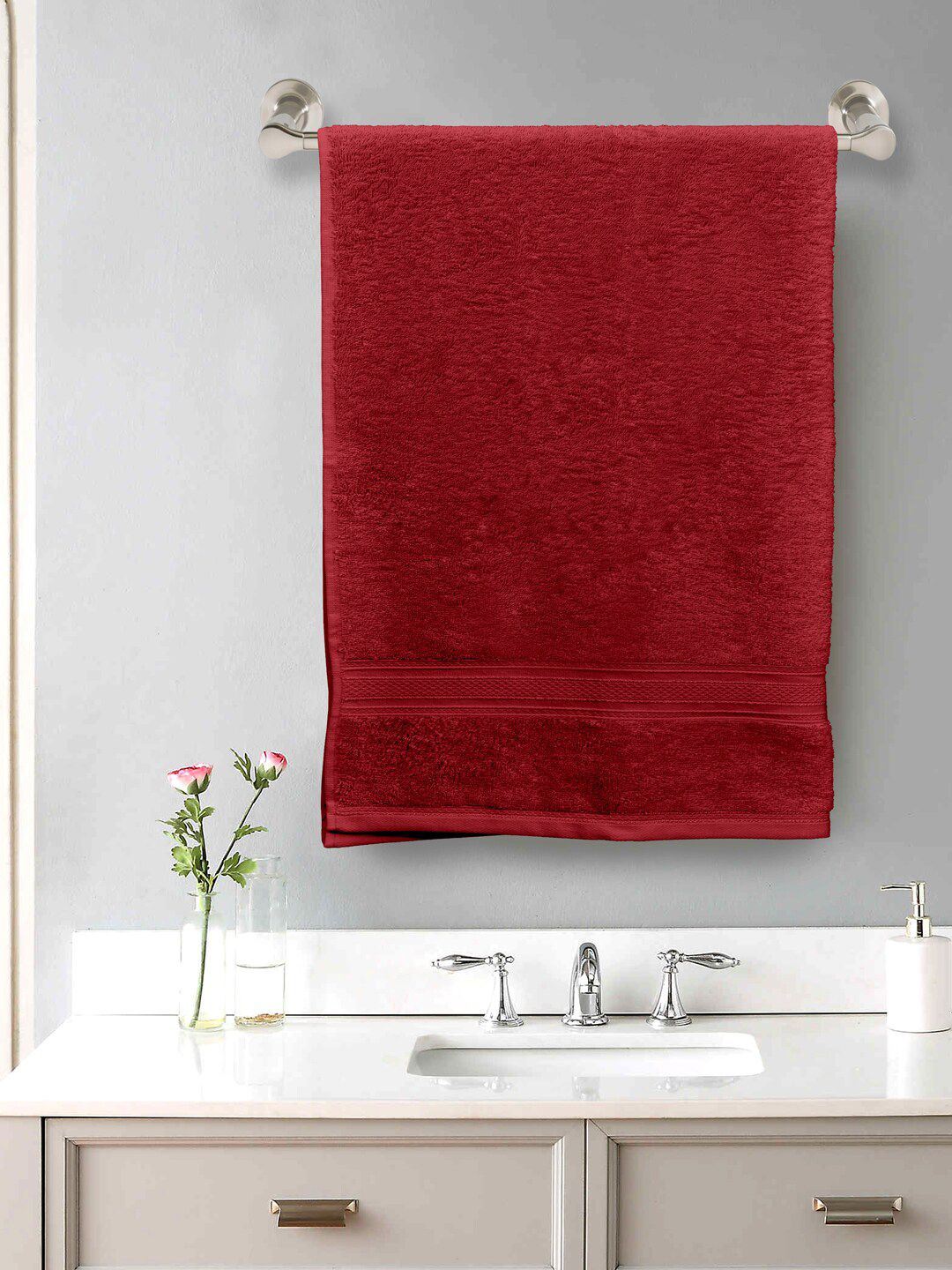 Home Fresh Red Solid Pure Cotton 550 GSM Bath Towel Price in India