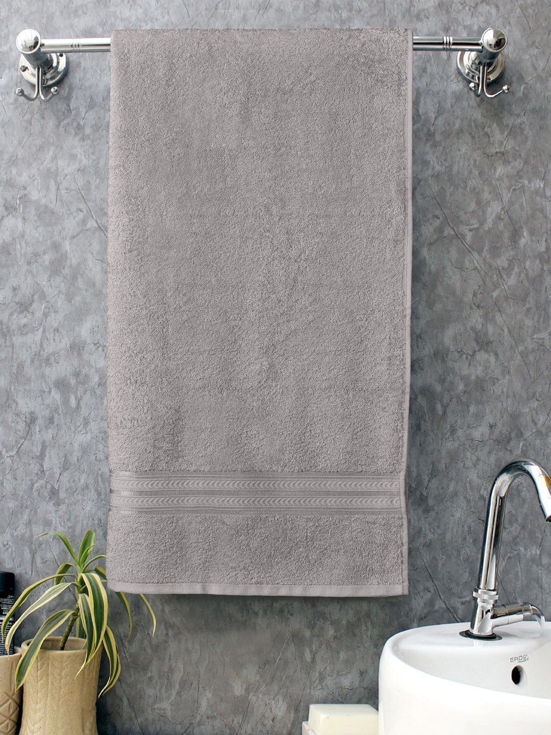 Home Fresh Grey Solid Pure Cotton 400 GSM Bath Towel Price in India