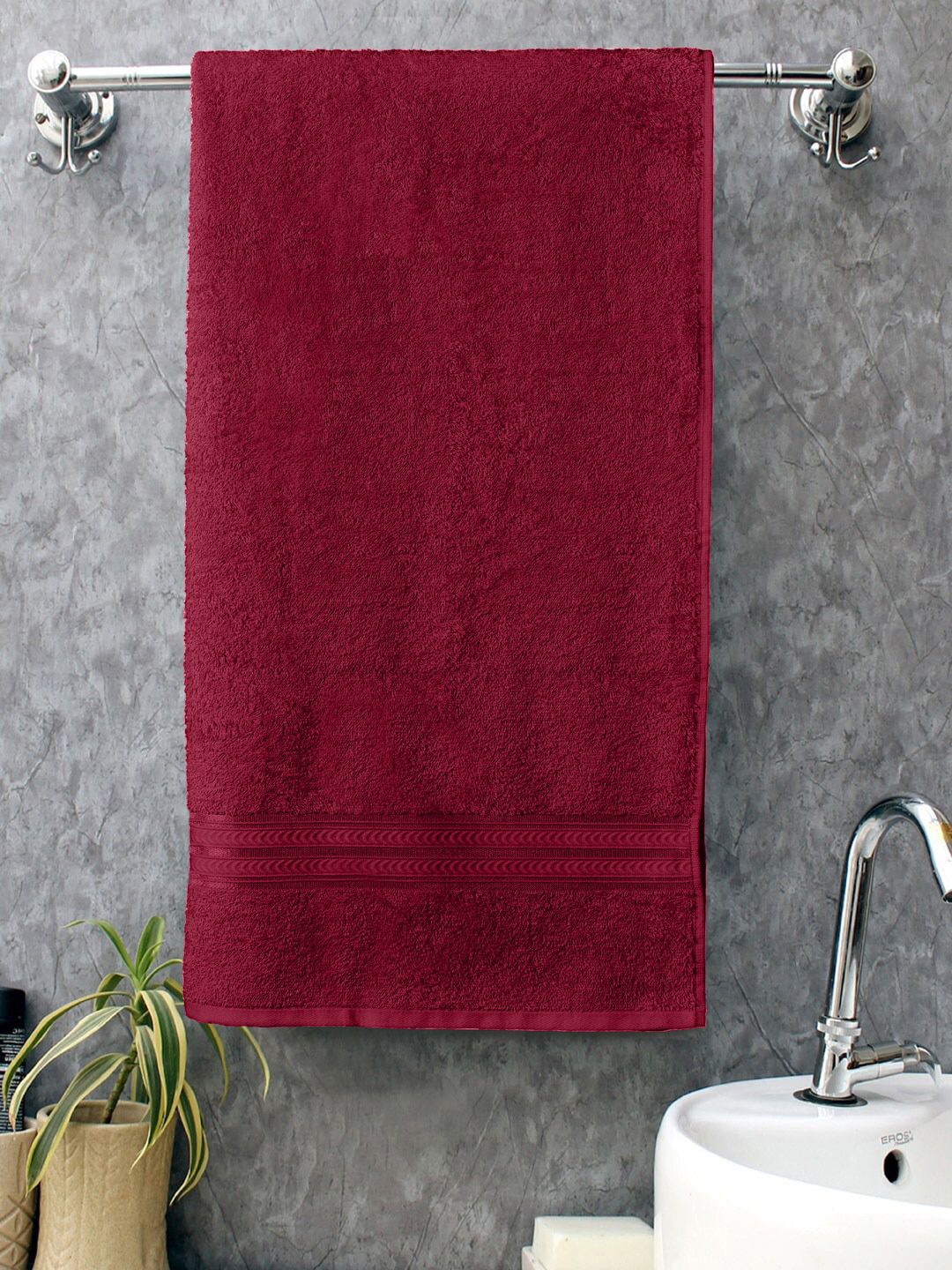 Home Fresh Red Solid Pure Cotton 400 GSM Bath Towel Price in India