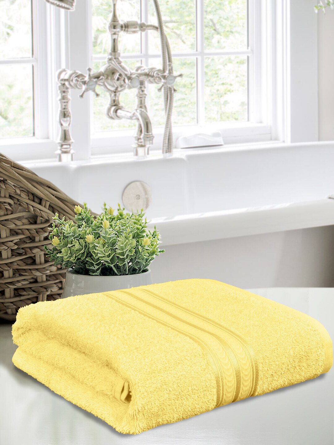 Home Fresh Yellow Solid Pure Cotton 400GSM Bath Towel Price in India
