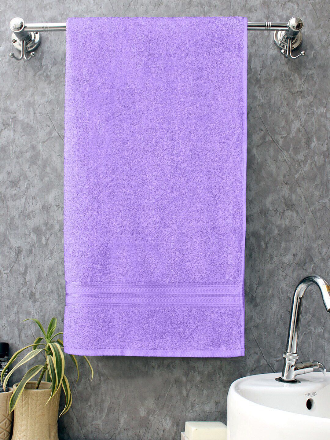 Home Fresh Lavender-Coloured Solid 400 GSM Pure Cotton Home Essential Bath Towel Price in India