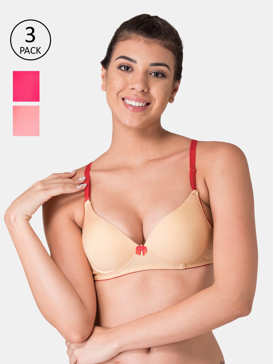 KOMLI Pack of 3 Beige & Pink Workout Bra Lightly Padded Price in India