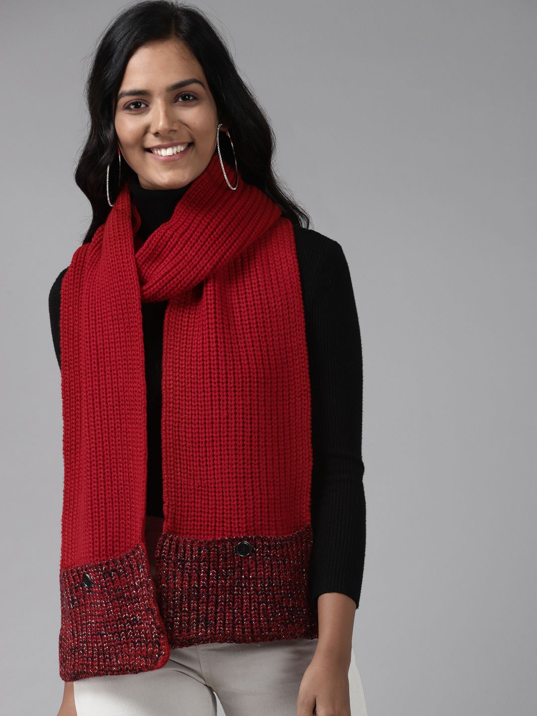 Cayman Women Red & Black Solid Woollen Stole Price in India