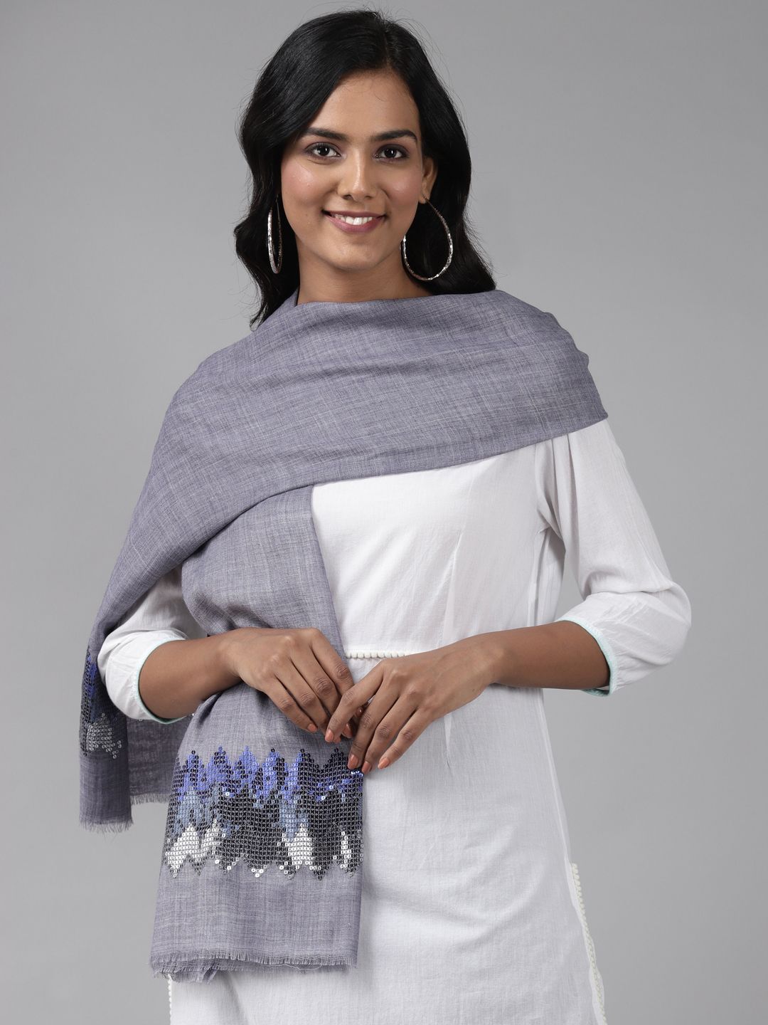 Cayman Women Blue Solid Woollen Stole Price in India