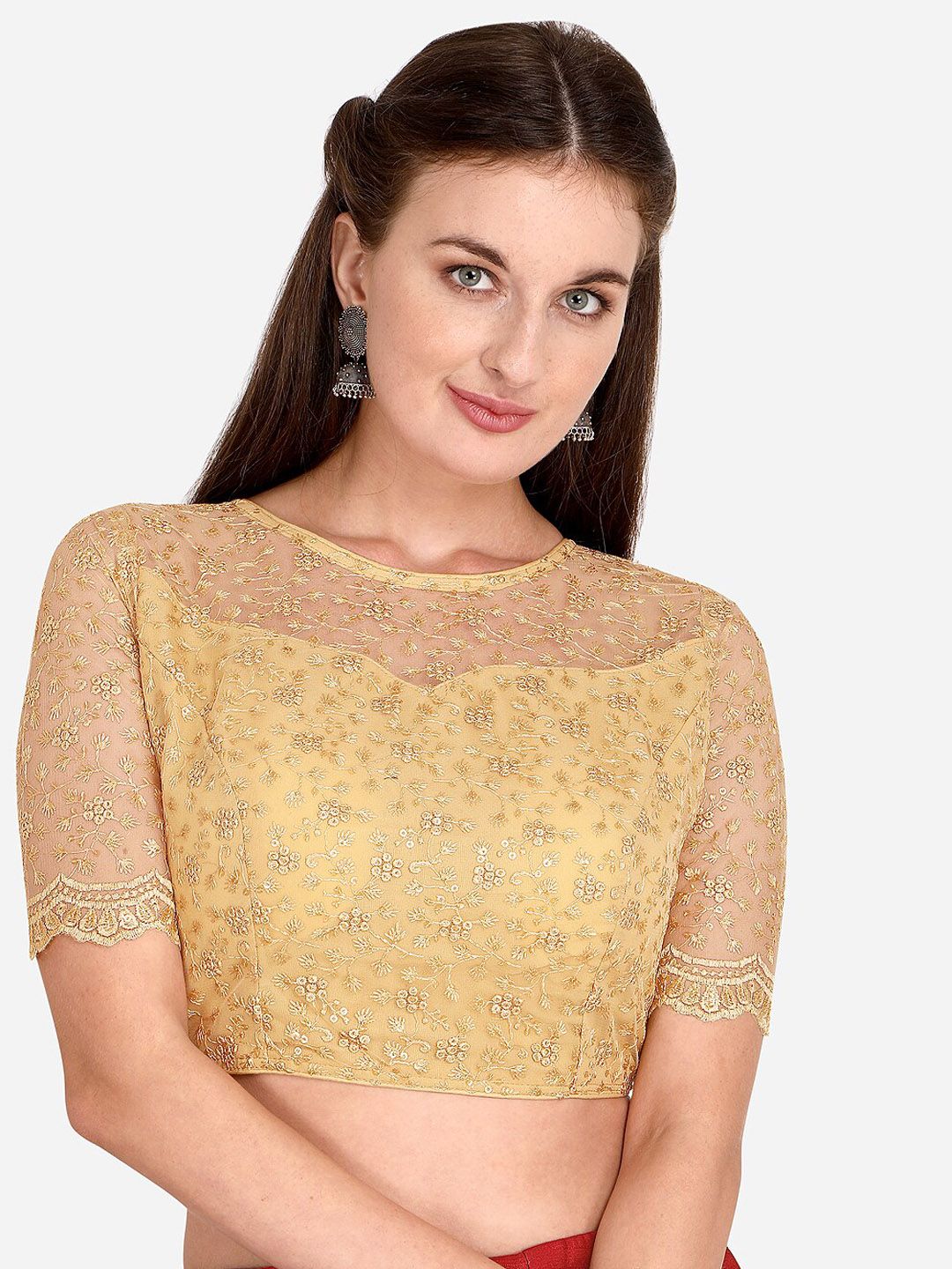 Amrutam Fab Women Beige Embroidered Saree Blouse Price in India