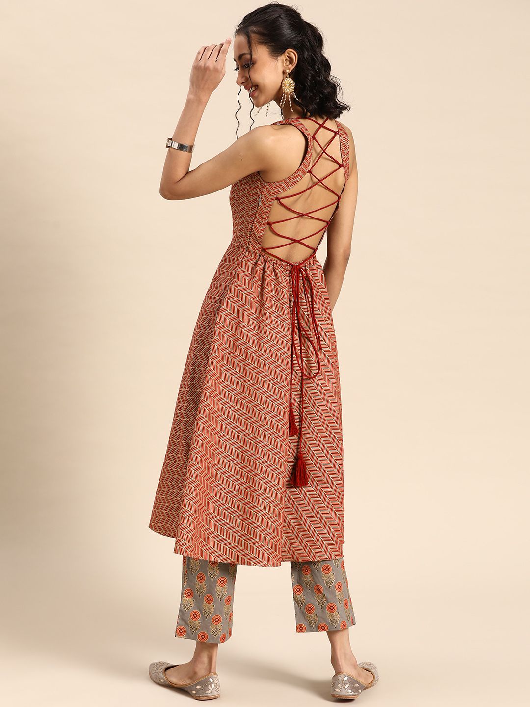 MABISH by Sonal Jain Women Rust Ethnic Motifs Printed Regular Kurta with Palazzos Price in India