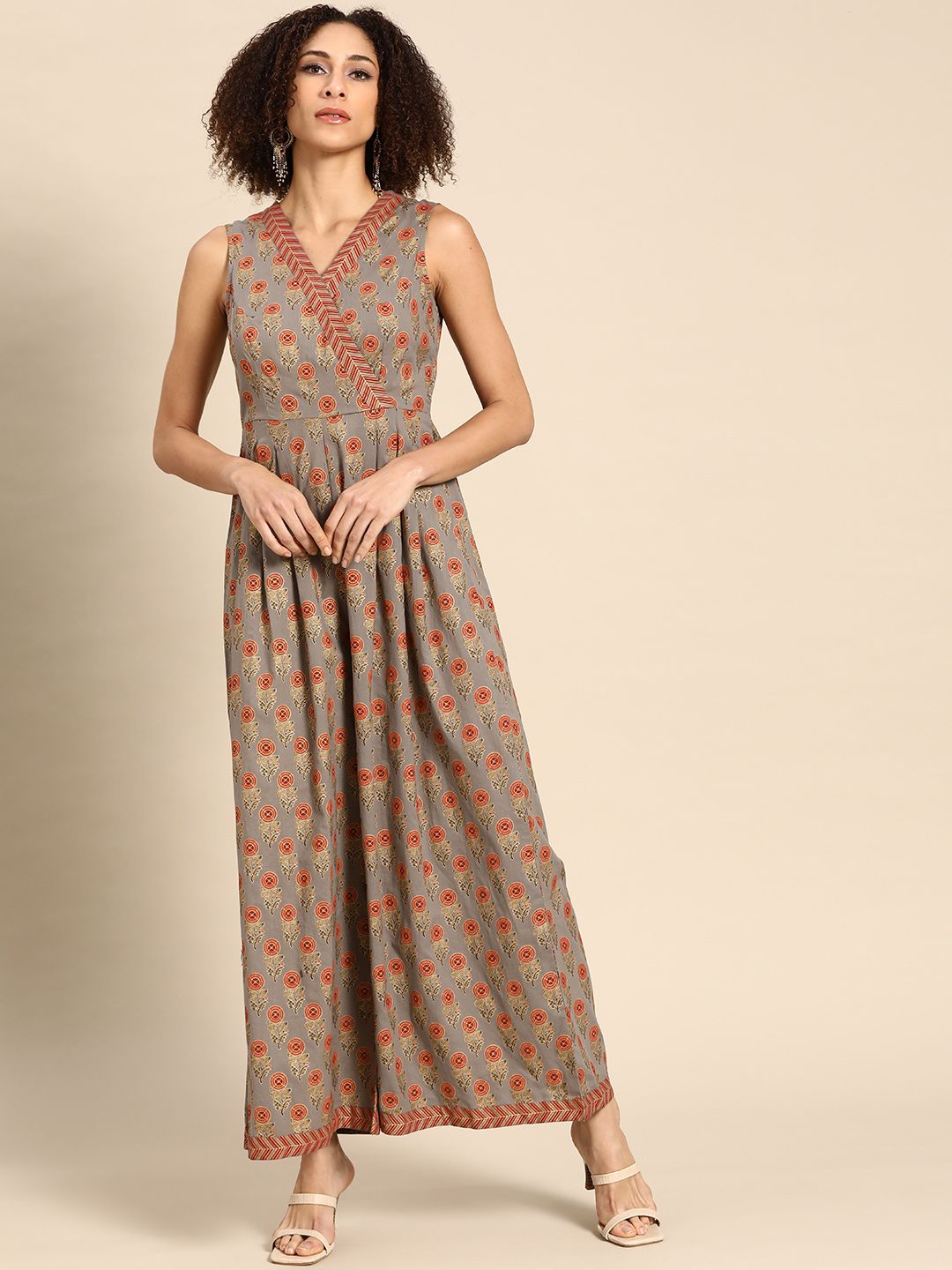 MABISH by Sonal Jain Grey & Rust Orange Printed Kalidar Jumpsuit Price in India