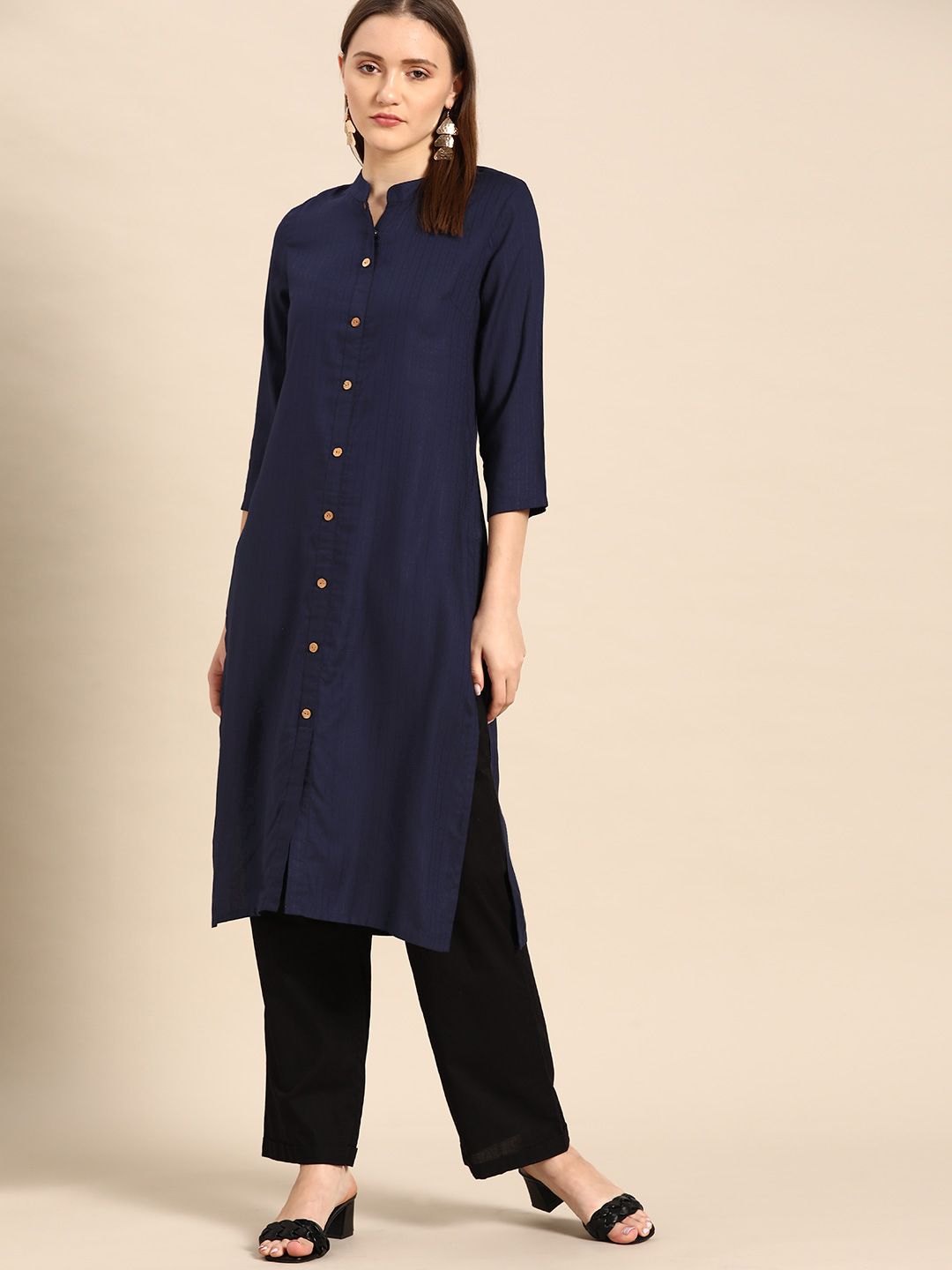 Anouk Women Navy Blue Solid  Kurta Price in India