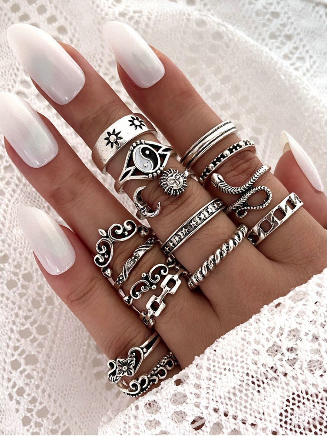 Shining Diva Fashion Set Of 16 Silver-Plated Finger Ring Price in India
