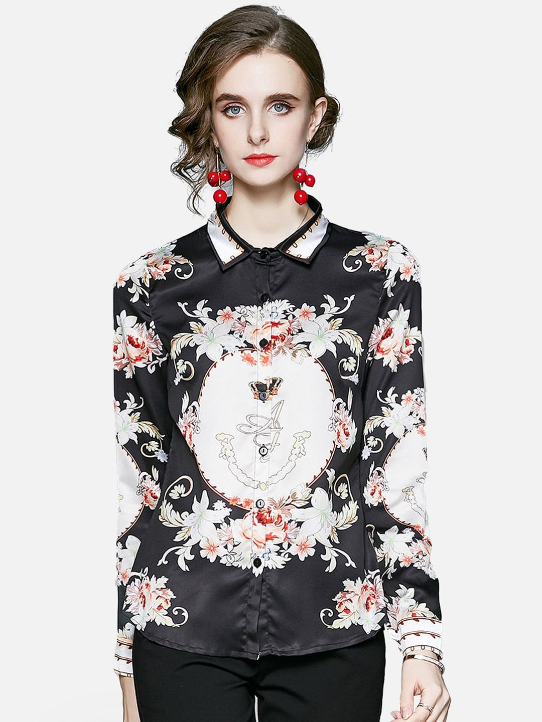 JC Collection Women Black Floral Opaque Printed Casual Shirt