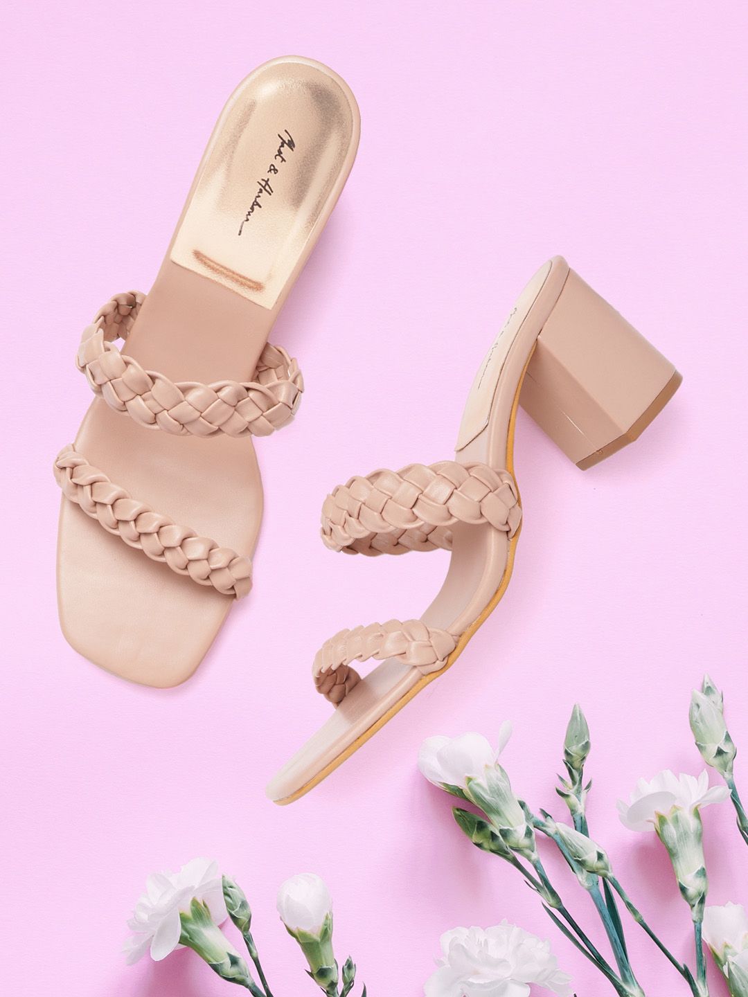 Mast & Harbour Women Peach-Coloured Braided Block Heels Price in India