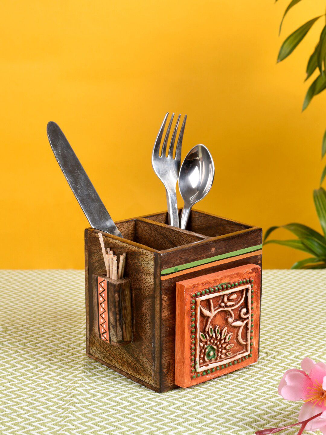 AAKRITI ART CREATIONS Handcrafted  Cutlery Holder with Tribal Art Price in India