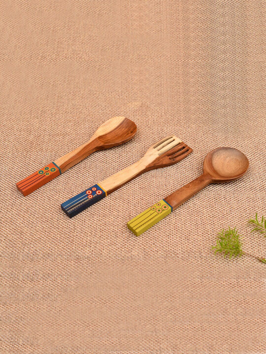 AAKRITI ART CREATIONS Set Of 3 Handcrafted Wooden Ladles Price in India