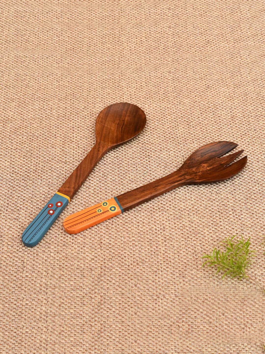 AAKRITI ART CREATIONS Brown Set of 2 Wooden Spoon & Salad Fork Price in India