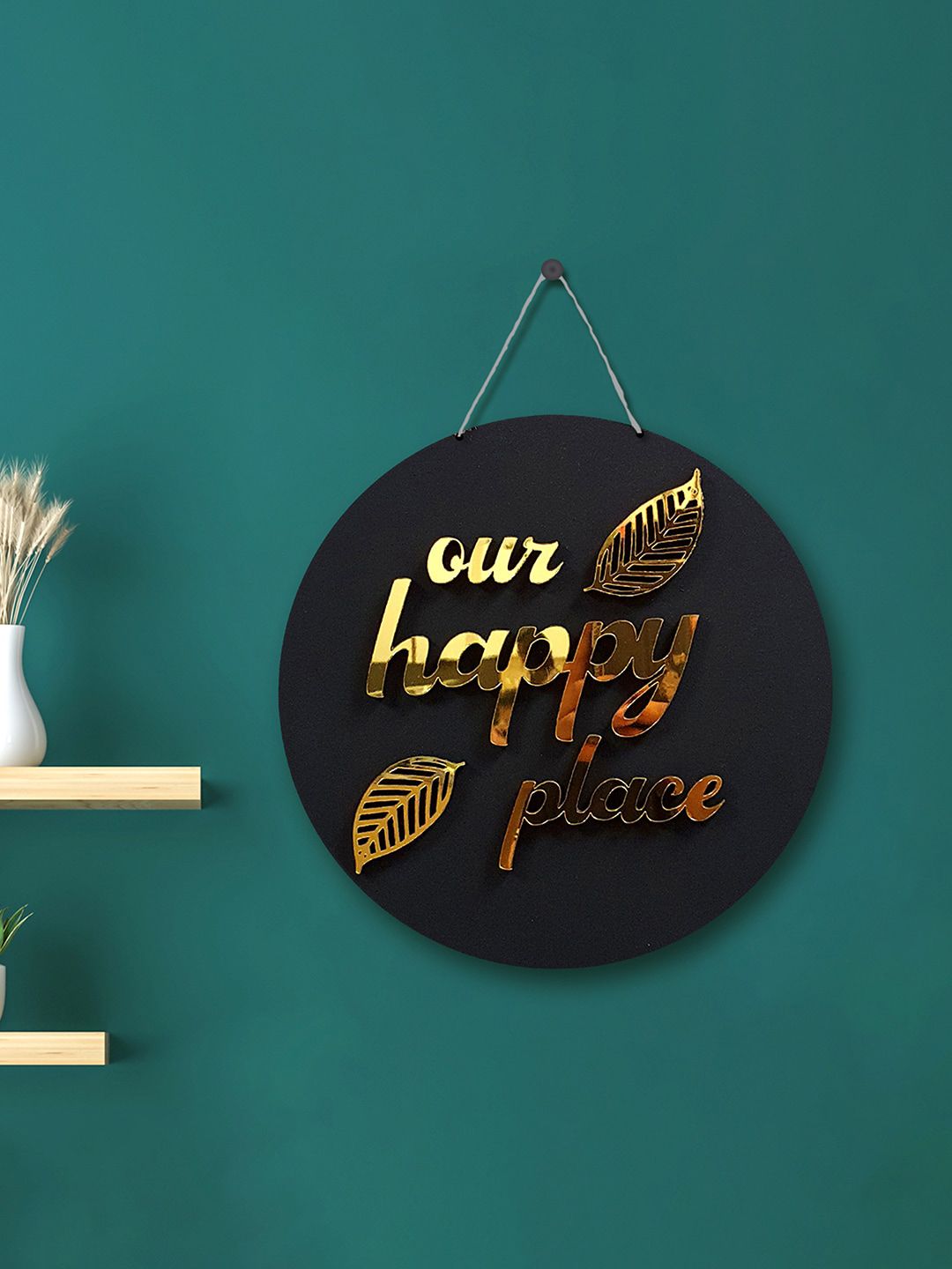 Art Street Black & Gold-Toned Our Happy Place Wall Decor Price in India