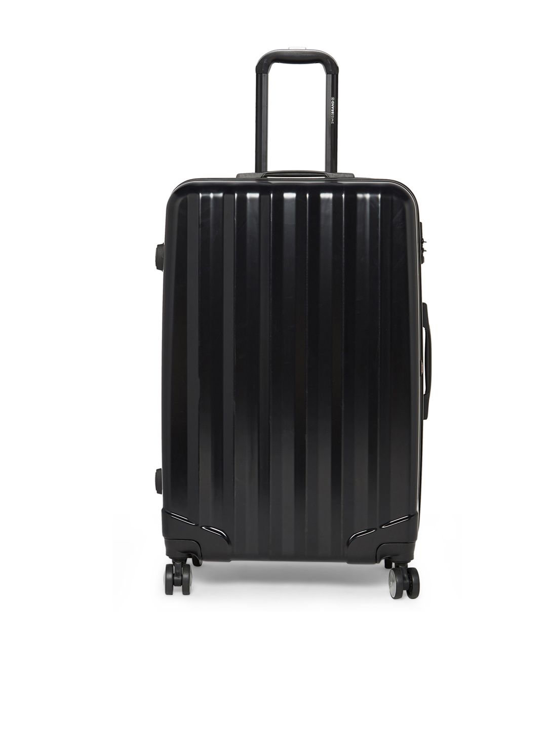 SWISS BRAND Black Solid Soft-Sided Medium Trolley Suitcase Price in India