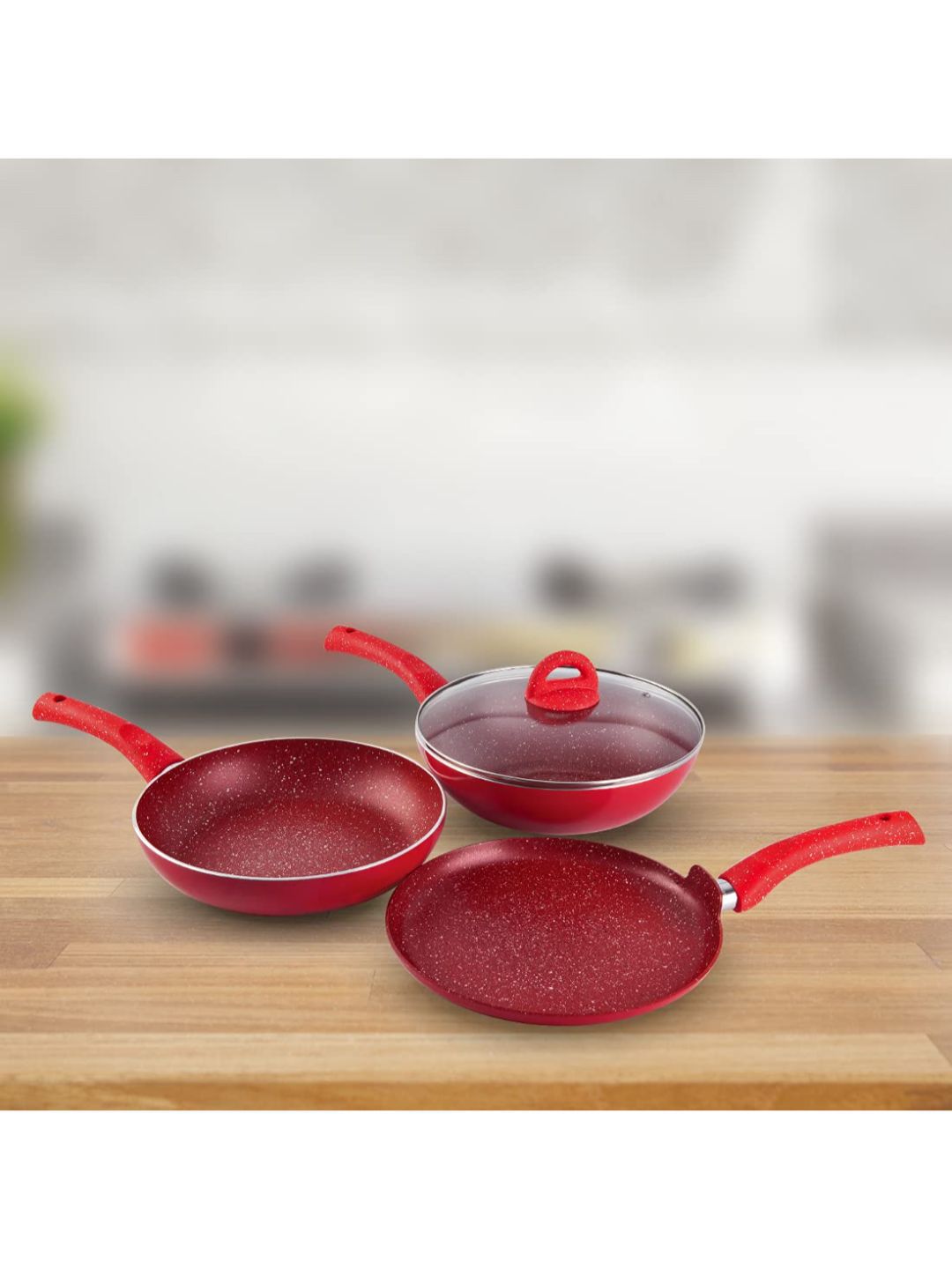 Wonderchef Red Granite Nonstick 3-Piece Cookware Set Price in India