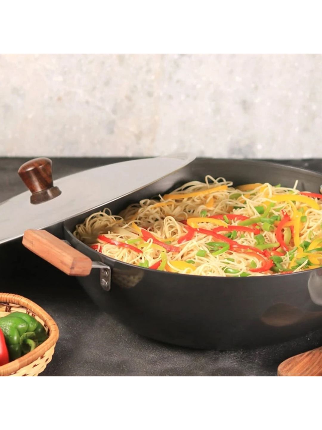 Wonderchef Black Solid Ebony Hard Anodized Wok With Lid Cookware Set Price in India