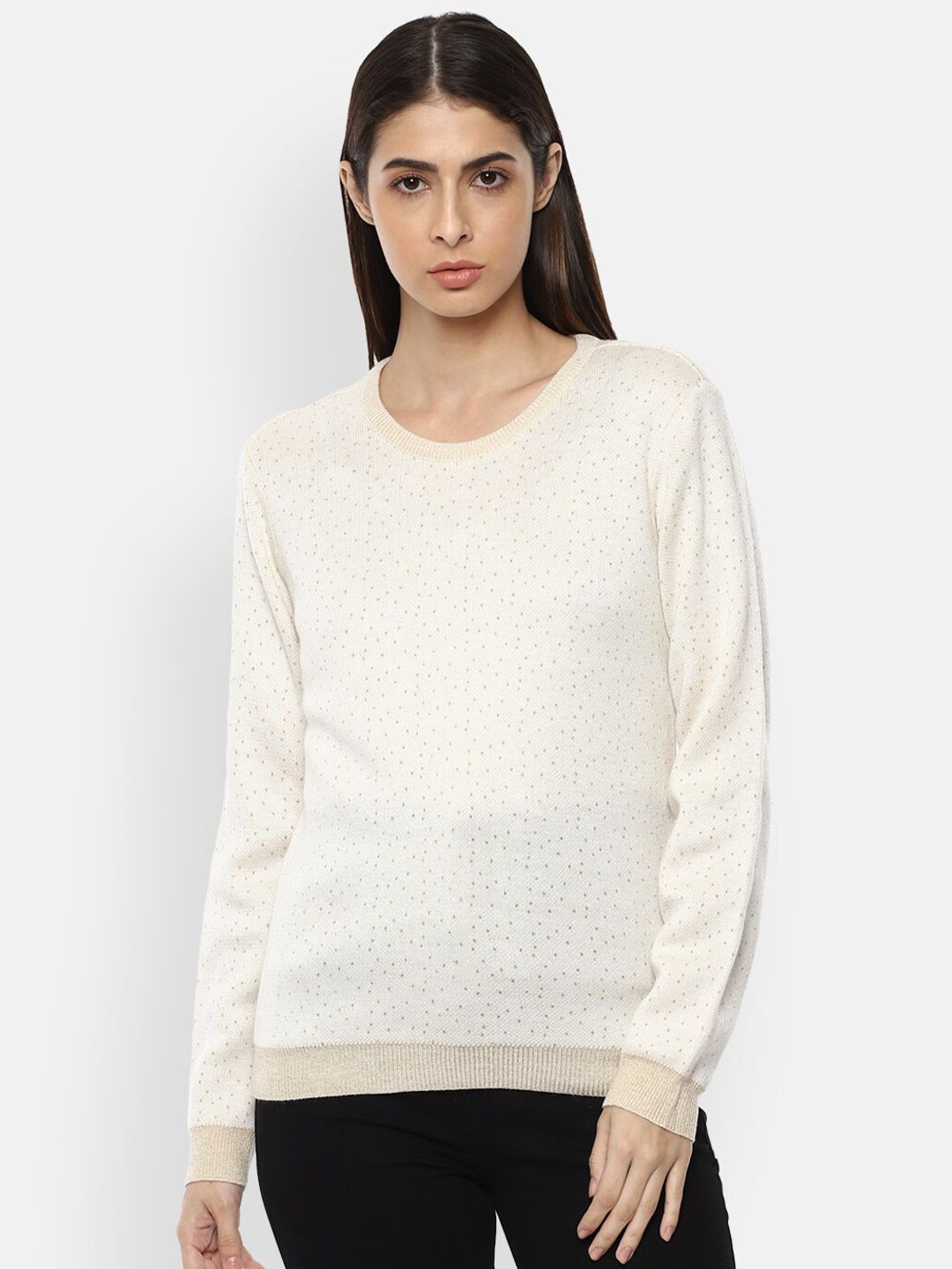 Van Heusen Woman Women Cream-Coloured & Beige Printed Pullover Sweater Price in India