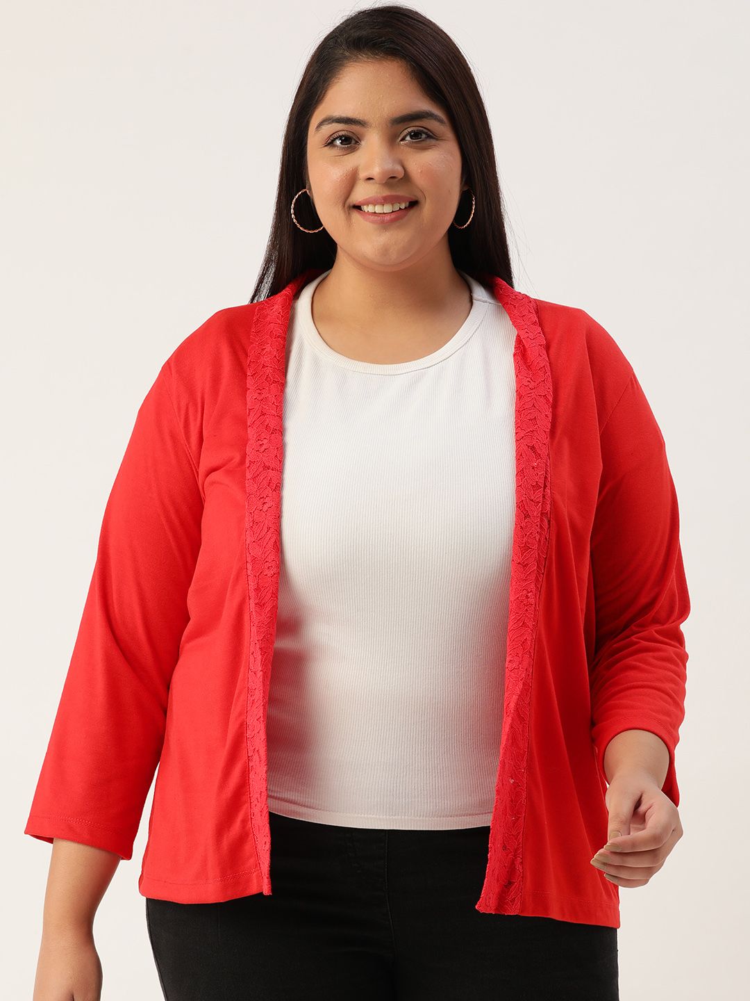Rute Plus Size Women Red Open Front Shrug Price in India