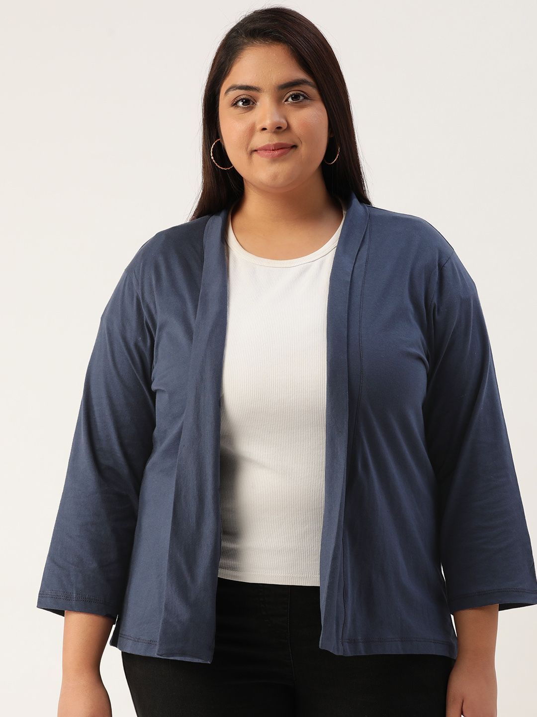 Rute Plus Size Women Navy Blue Open Front Shrug Price in India