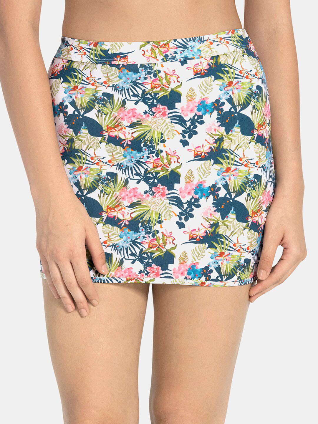 Amante Women White & Green Floral Printed A-Line Mini Swim Skirt Price in India