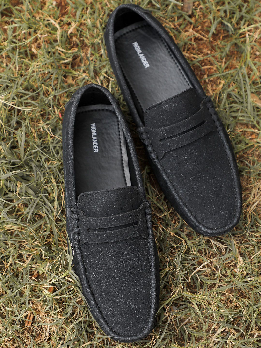 HIGHLANDER Men Black PU Driving Shoes