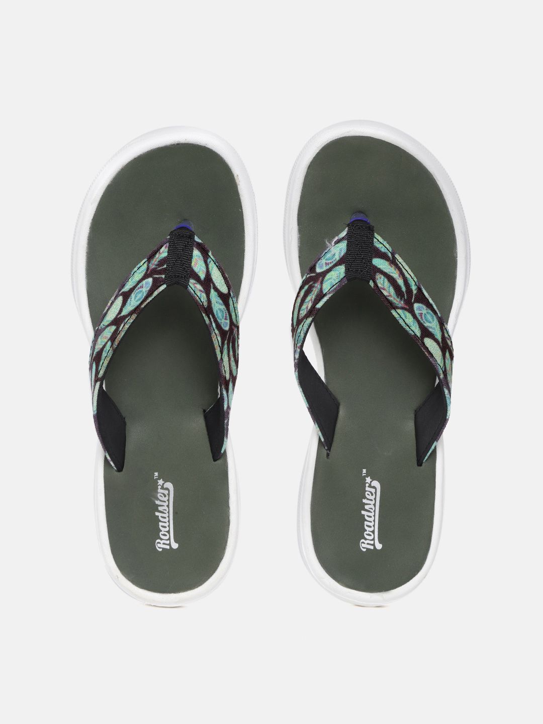 The Roadster Lifestyle Co Women Green & Coffee Brown Printed Thong Flip-Flops Price in India