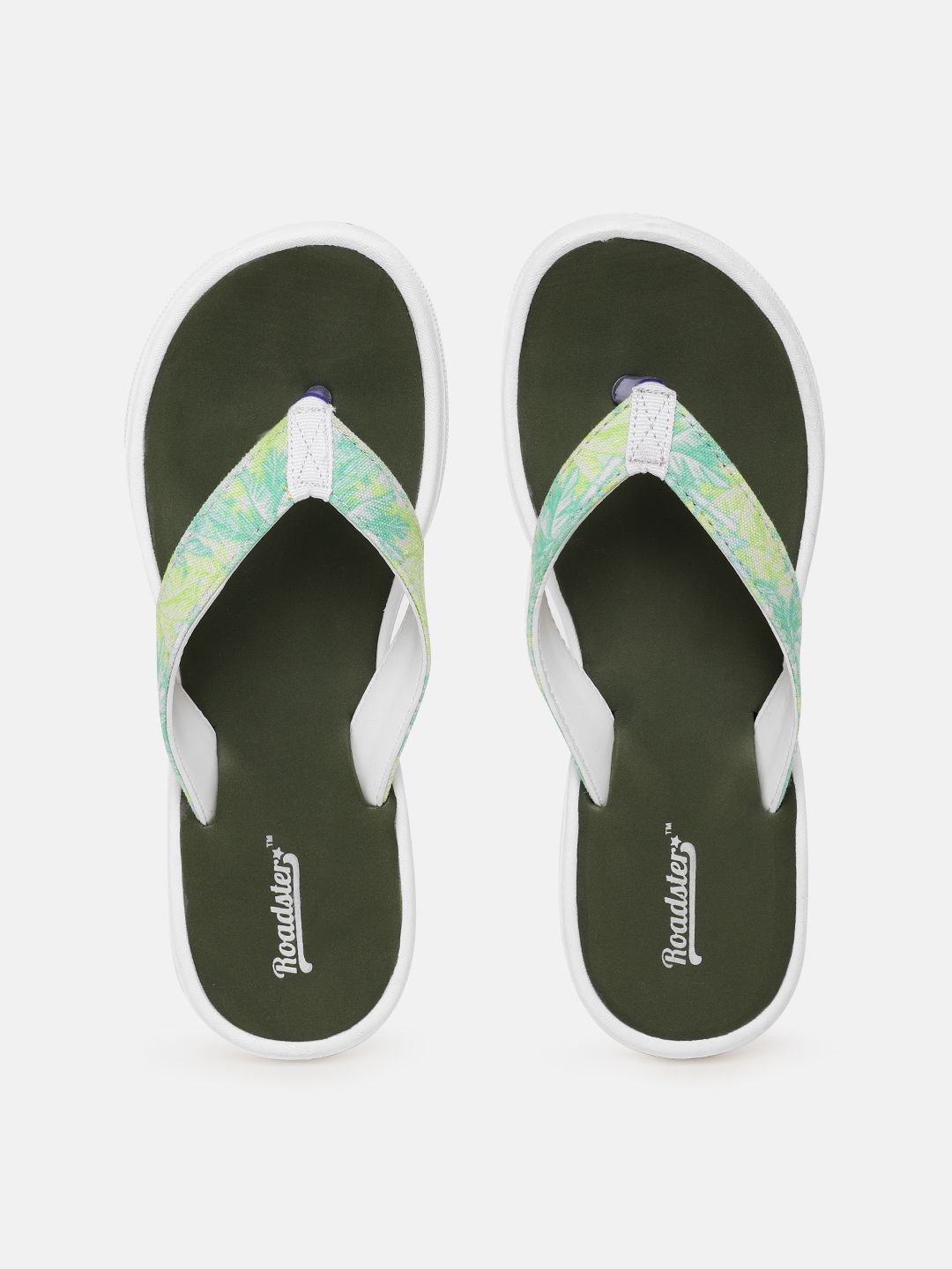 The Roadster Lifestyle Co Women Green & Black Tropical Print Thong Flip-Flops Price in India